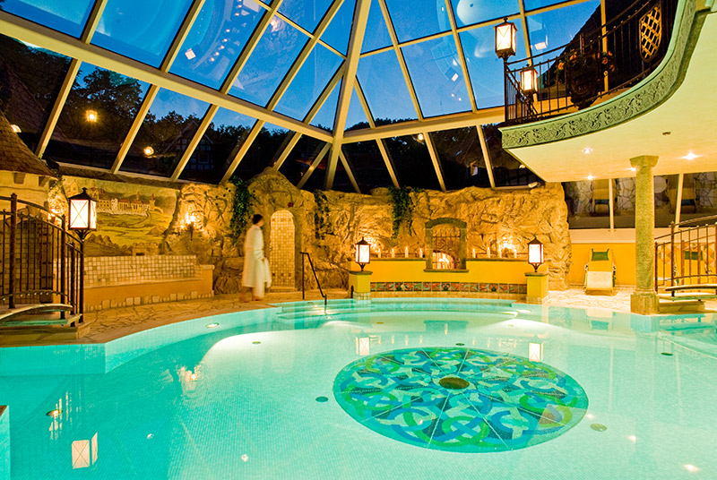 Pool area under the glass pyramid